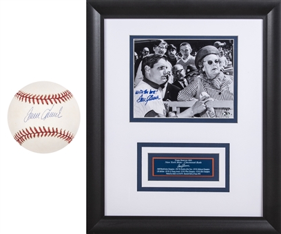 Lot of (2) Tom Seaver Signed Items Including a ONL White Baseball and Signed & Framed 19 x 23 Photo Collage (Beckett PreCert)
